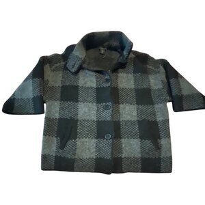 Tahari  Buffalo Plaid 3/4th Sleeve Jacket M Black & Gray‎ wool Blend Sweater